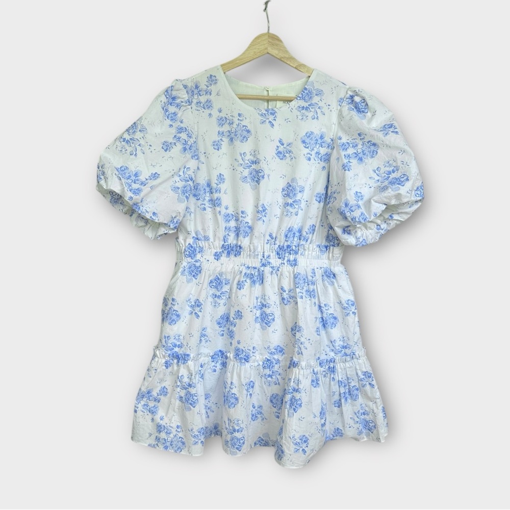 Tuckernuck Hyacinth House Mini Dress – Puff Sleeve Blue Chintz Floral Size S